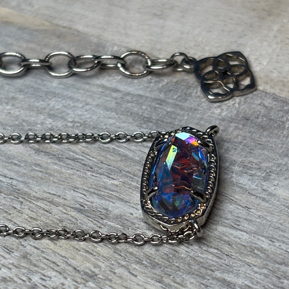 Kendra Scott Elegant Silver Necklace with Dichroic Iridescent  Pendant - Picture 7 of 8